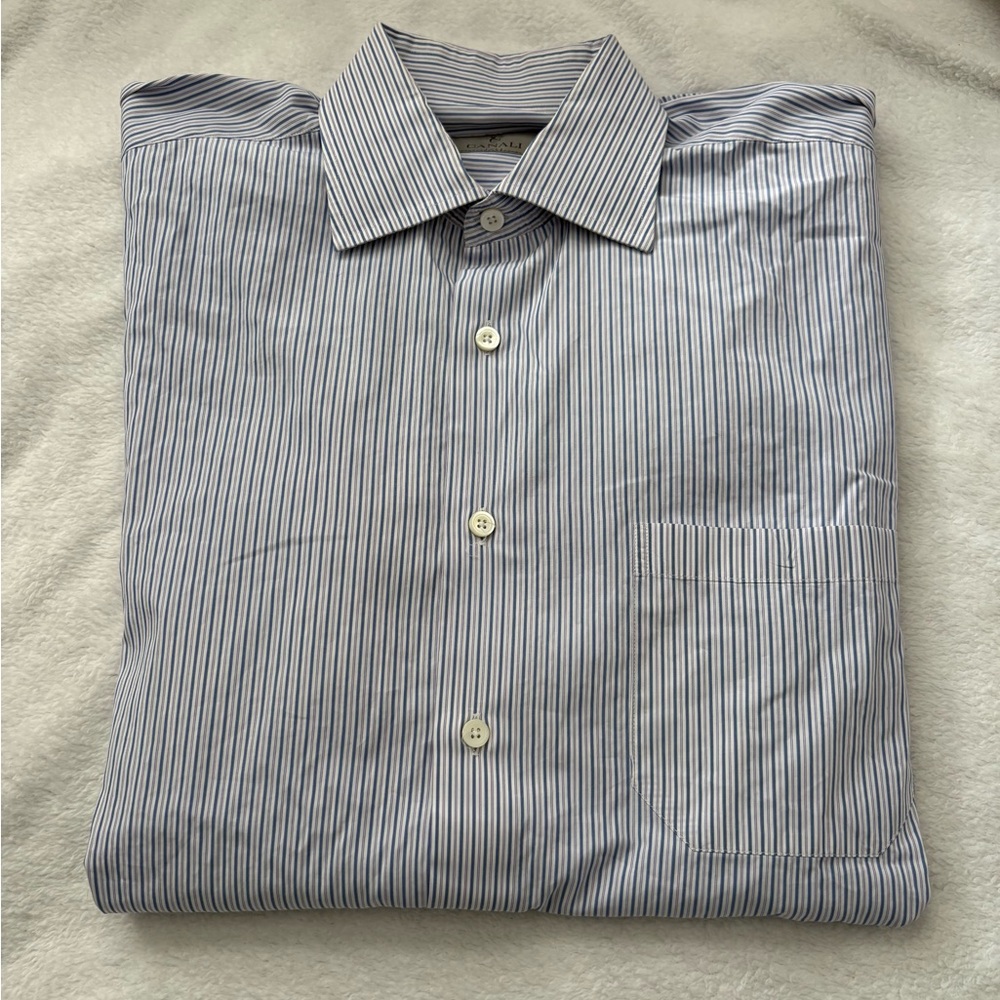 Flawless Striped Men’s Size 42 Long Sleeve Cotton Button Up Shirt By Canali